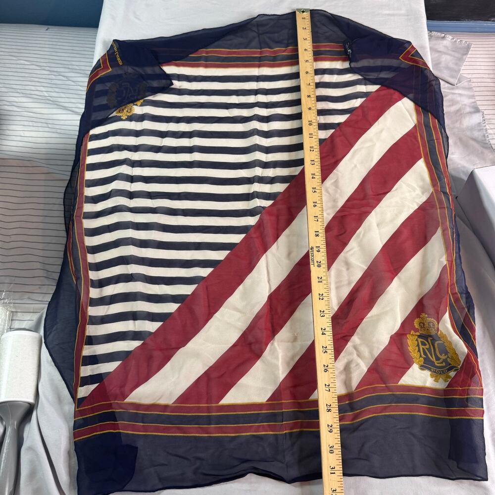 Vintage Ralph Lauren Nautical Crest Flag Sheer Scarf Navy Red White Large - Picture 7 of 8